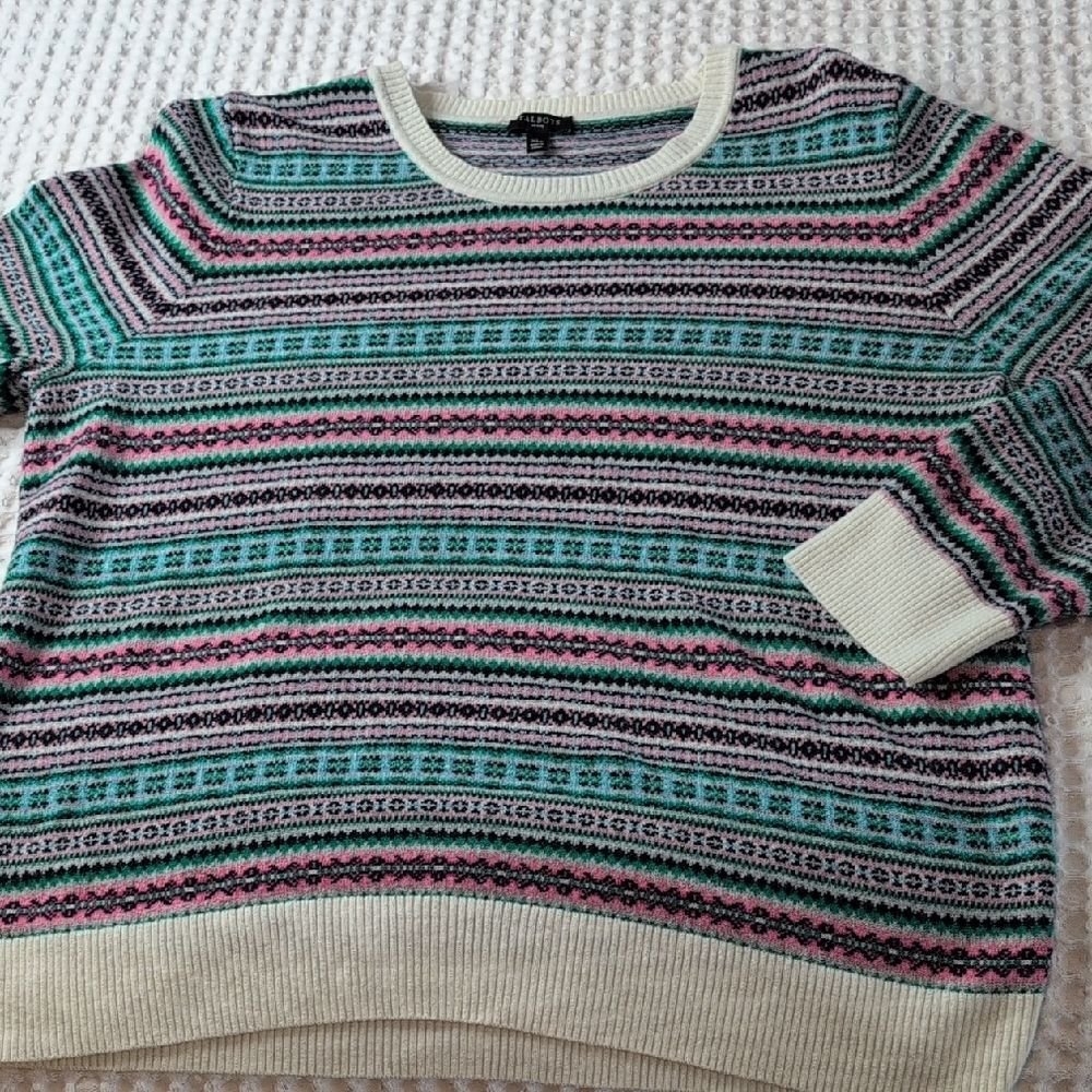 Talbots Women's Striped Sweater - Black, Pink, Blue, White Wool Blend